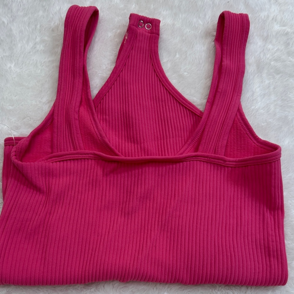 Free People Pink Ribbed Bodysuit CS/S - Picture 6 of 7
